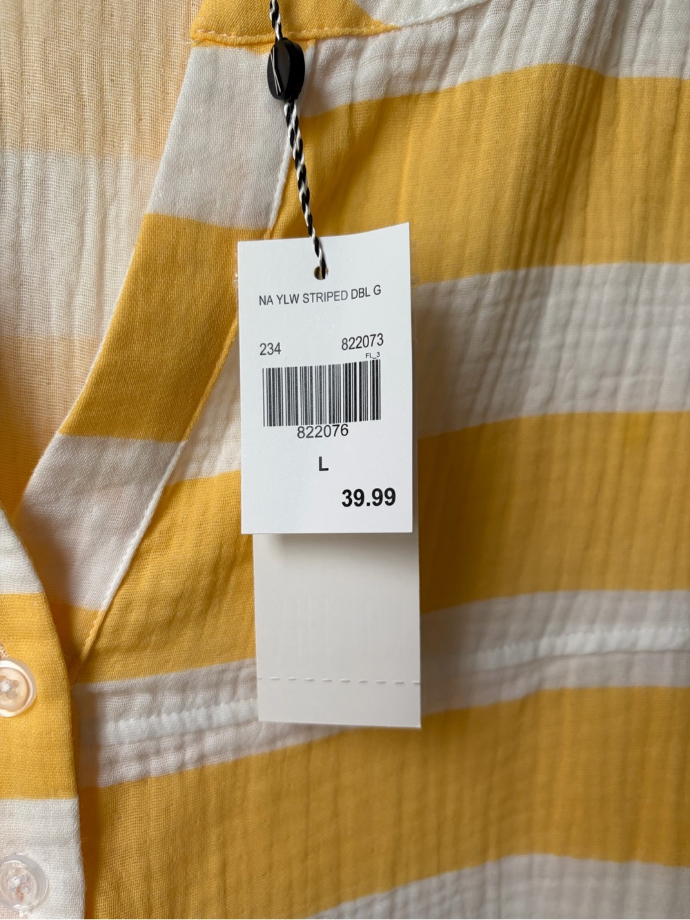 Kaktus Yellow White Stripe Cotton Gauze Henley Tunic Top NWT L - Picture 10 of 10